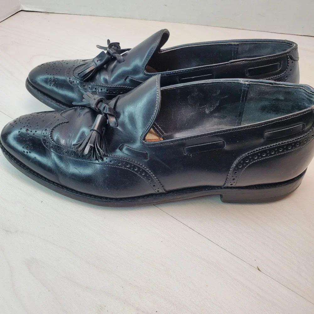Johnson Murphy Mens Black Leather Wingtip Tassel Loafer Dress Shoes Size 10 B